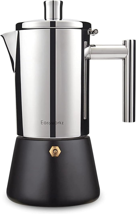 Easyworkz Diego Stovetop Espresso Maker Stainless Steel Italian Coffee Machine Maker 6Cup 10 oz Moka Pot Induction Espresso Pot by Easyworkz
