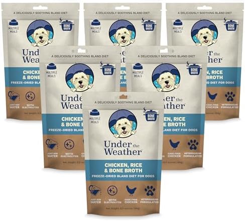 Under the Weather Easy to Digest Bland Diet for Sick Dogs - Always Be Ready - Contains Electrolytes - Gluten Free, All Natural, Freeze Dried 100% Human Grade Meats - 6 Pack Chicken, Rice & Bone Broth by UndertheWeather