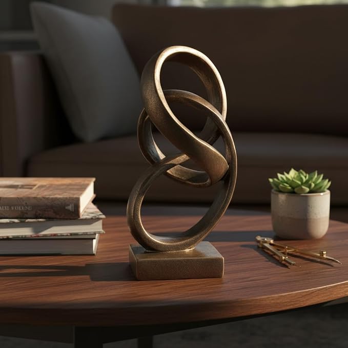 10" Modern Abstract Ribbon Decorative Sculpture, Knot Sculptures,Home Decor,Coffee Table Statues,Dining Living Room Desk Decor（Bronze Colored） - Image 9