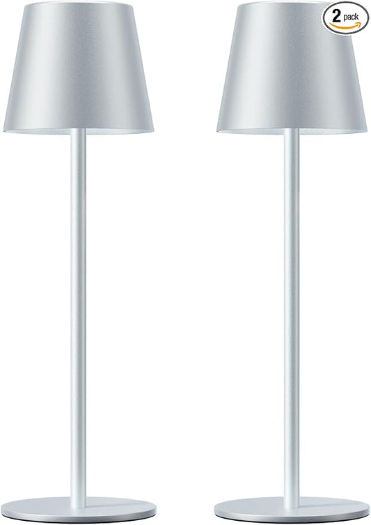 Kakanuo Silver Grey Cordless Lamp Rechargeable - 2 Pack 5000mAH Battery Operated Table Lamp for Counter, 3 Color Stepless Dimming Wireless Lamp for Dining Kitchen, Outdoor Patio, Touch Control by KakanuoLightings