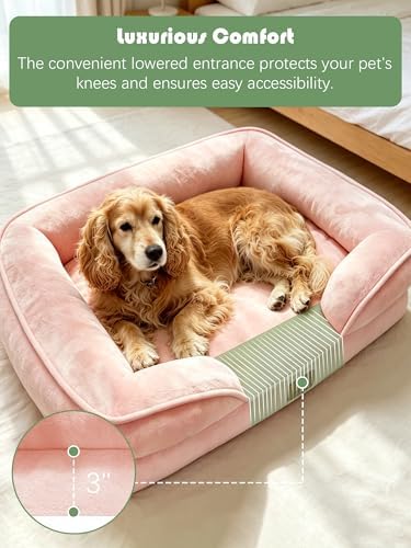Spotted Play Orthopedic Dog Bed with Sides - Sofa Beds for Large Dogs, Supportive Foam Pet Couch Bed with Washable Removable Cover, Waterproof Lining and Non-Slip Bottom, Pink - L - Image 3
