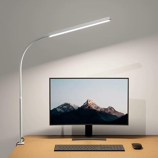SUPERDANNY Eye-Caring LED Desk Lamp 360° Flexible Gooseneck Work Lamp with Desk Side Clamp Touch Control 3 Light Colors Smooth Dimming Task Lighting Reading Light for Home Office College Dorm, White by SUPERDANNY
