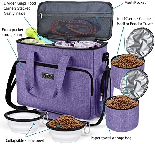 BAGLHER Dog Travel Bag, Airline Approved Pet Tote Organizer with Multi-Function Pockets, 2 X Food Storage Containers and 2 X Collapsible Bowls, Perfect Weekend Pet Travel Set for Dog, Cat Purple - Image 5