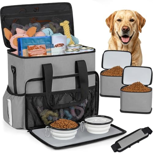 TORIBIO Large Dog Travel Bag for Supplies with Food Bowl by TORIBIO