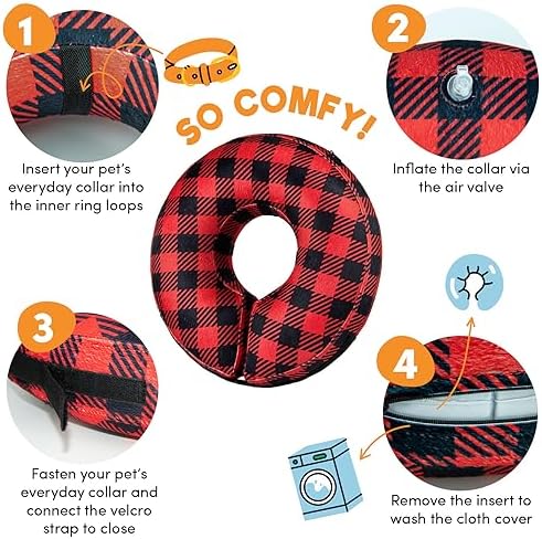 BENCMATE Inflatable Dog Cone Collar Alternative After Surgery Medium, Plaid - Image 2