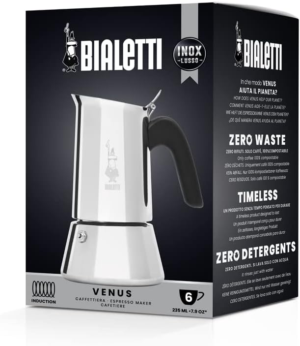 Bialetti - New Venus Induction, Stovetop Coffee Maker, Suitable for all Types of Hobs, Stainless Steel, 6 Cups (7.9 Oz), Silver - Image 2