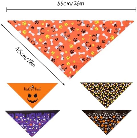 Whaline 5 Pack Halloween Dog Bandanas, Triangle Pet Scarfs Washable Pet Neckerchief Dog Bibs, Pumpkin, Ghost, Candy Corn and Bones Pet Bandanas Medium - Image 2
