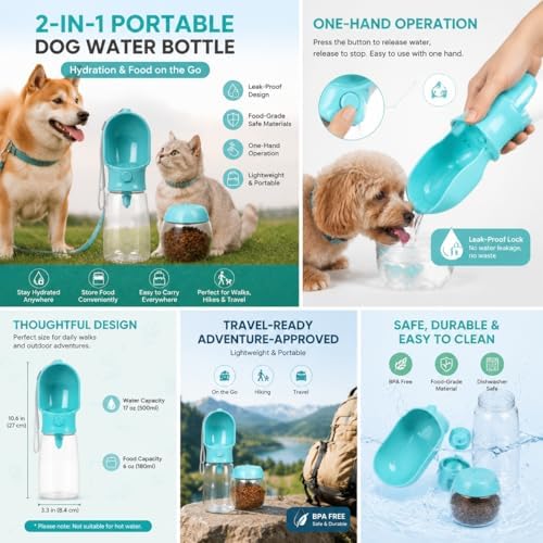 2-in-1 Dog Cat Portable Water & Food Travel Dispenser Bottle(Pink) - Image 2