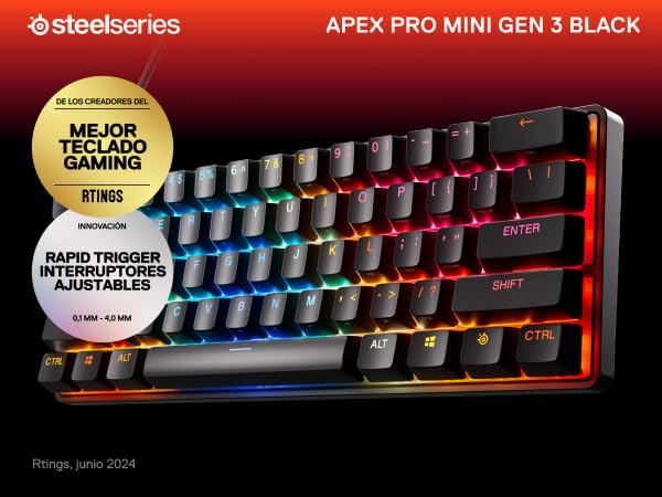 SteelSeries Apex Pro Mini Gen 3 OmniPoint 3.0 HyperMagnetic Switches — Adjustable Actuation — Rapid Trigger — Game-Ready Presets — Protection Mode — Rapid Tap/SOCD — RGB — PBT Keycaps — USB-C - Image 9