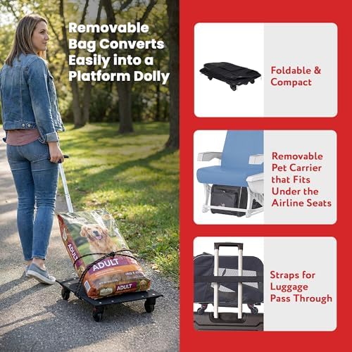 dbest products Rolling Pet Carrier with Wheels Airline Approved - TSA Dog Cat Carrier for Airplane Travel - Wheeled Pet Carrier 18x12x20 for Pets up to 24lbs - Collapsible Travel Bag - Image 3
