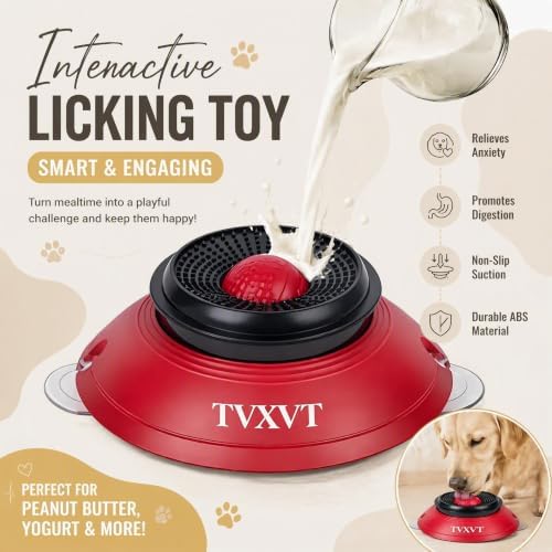 Rolling Lick Feeder Ball Bowl with Suction Cups Anti Slip Slow Feeder Interactive Puzzle Enrichment Toy for Dogs Cats Suitable for Wet Food Yogurt Bone Broth Nutrient Liquid (Red) - Image 2