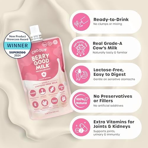 Choolip Berry Good Milk for Cats & Dogs – Lactose-Free Pet Milk Pouches – Vet-Formulated Hydrating Drink with Cranberry, CoQ10, Glucosamine & Omega-3 (100mL x 8 Pouches) - Image 2