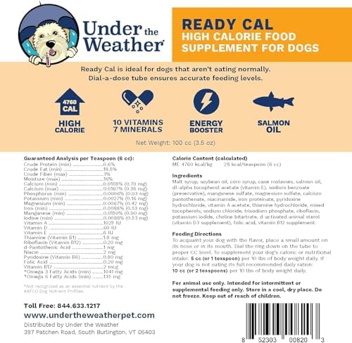 Under the Weather Pet | Ready Cal for Dogs 100cc | High Calorie Supplement | Dog Weight Gainer and High Calorie Booster | 10 Vitamins, 7 Minerals & Omega Fatty Acids (2 Pack) - Image 2