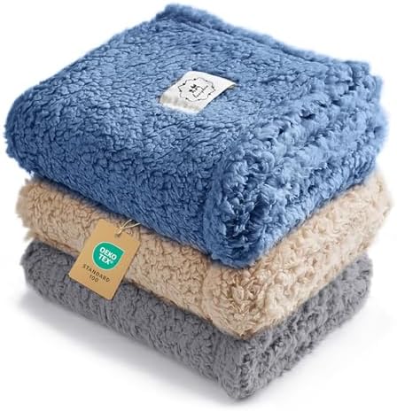 Luciphia 1 Pack 3 Calming Dog Blanket Fluffy Premium Fleece Pet Blankets Soft Sherpa Throw for Dogs Puppy Cat Grey/Beige/HazeBlue Medium (30" x20") by luciphia