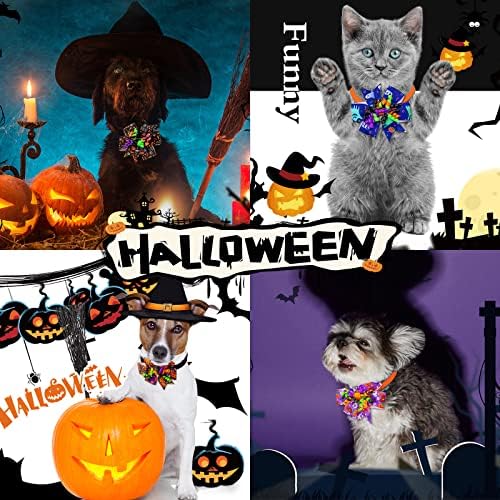 22Pcs Halloween Pet Bow Tie Set, Adjustable Halloween Neck Tie with Pumpkin Ghost Bat Decor for Pet Cats and Dogs - Image 5