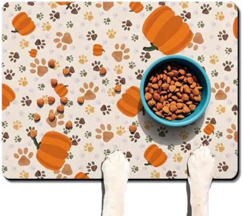Fall Pumpkin Dog Food & Water Mat, Paw Prints Autumn Pet Feeding Mat for Floor Non-Slip Waterproof, Super Absorbent Cat Bowl Mat, Easy to Clean Eco-Friendly Durable Pet Placemat,24" × 32" - Image 6