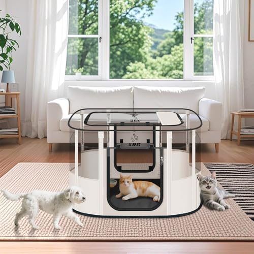 XRG Foldable Dog Playpen with Pad,Indoor Cat Kennel M(31.5"x23.6"x21.7") - Image 2