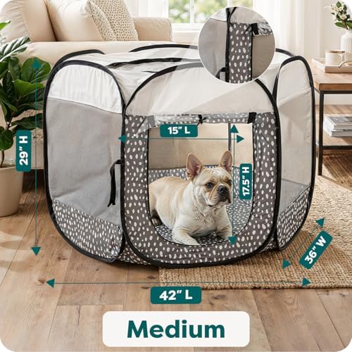 FurHaven Soft-Sided Dog & Cat Playpen, Portable Foldable Indoor & Outdoor Pet Playpen with Mesh Windows & Zippered Door, Gray Pebbles, Medium - Image 3