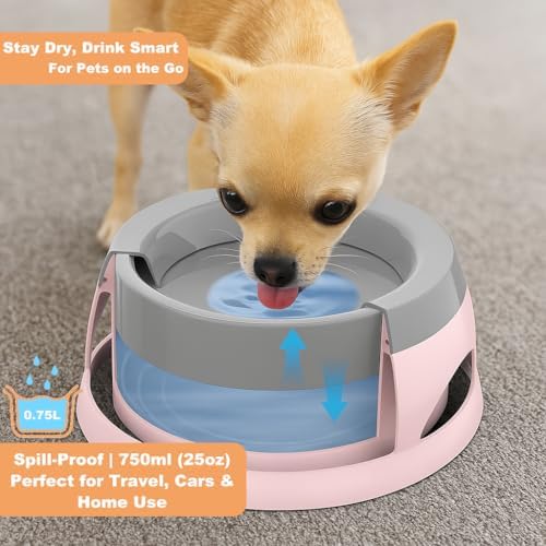 25oz Dog Water Bowl for Small/Medium Pets – Spill-Proof and No-Splash Slow Drinking Pet Water Dispenser, Portable Non-Slip Feeder Bowl for Travel, Car, Crate, and Home Use - Pink - Image 3