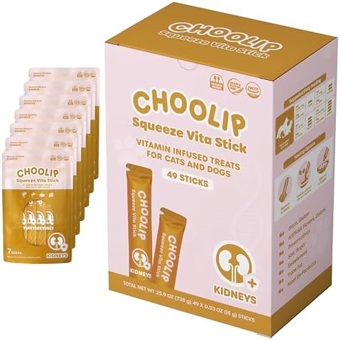 Choolip Squeeze Vita Stick Kidney Support Lickable Cat and Dog Treats – 49-Count Tuna and Pollack Sticks with Pumpkin, Blueberry and Omega-3 – Box with 7 Pouches, Vet-Formulated for Kidney Health by CHOOLIP