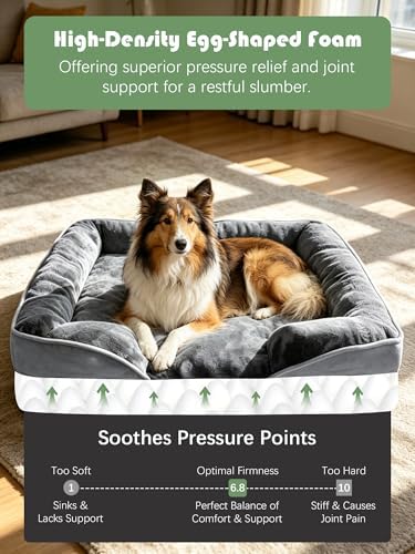 Spotted Play Orthopedic Dog Bed with Sides - Dog Sofa Beds for Large Dogs, Supportive Foam Pet Couch Bed with Washable Removable Cover, Waterproof Lining and Non-Slip Bottom, Grey - L-Plus - Image 4