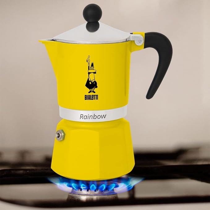 Bialetti Rainbow Moka Pot in Yellow, 6 Cup Stove Top Espresso Maker - Aluminum Cafetera for Ground Coffee, Italian Coffee Maker for Home Brewing - Image 3