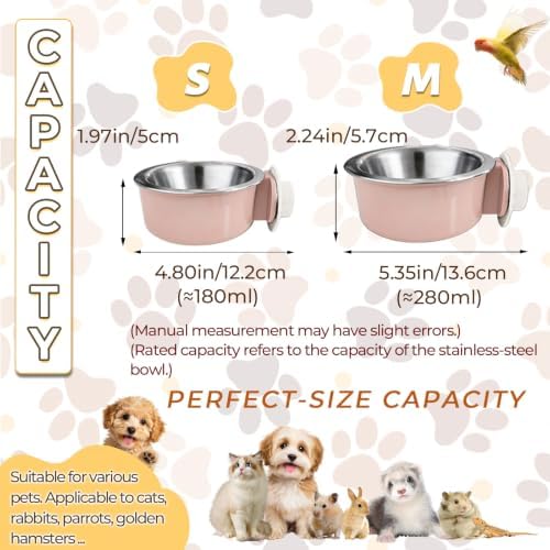 2Pcs Pets Lightweight Stainless Steel Bowl,Removable Stainless Steel Pet Hanging Food Water Feeder Bowl for Puppy Dog Cat Rabbit Ferret Bird Gunea Pigs (Pink-Small) - Image 4