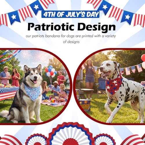 Weewooday 50 Pcs 4th of July Dog Bandanas Bulk for 1776 Patriotic 250th Anniversary Star Red White and Blue Independence Day Flag Scarf for Small Medium Large Outfit(Star, 31.5 x 21.7 X21.7 Inch) - Image 2