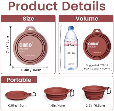 OHMO Large Collapsible Dog Bowls, Steel Rim, 27oz, 2pcs, Coral&Brick Red - Image 2