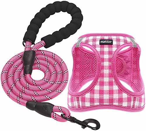 Dog Harness Step-in Breathable Puppy Cat Vest, Medium, Pink Check by matilor