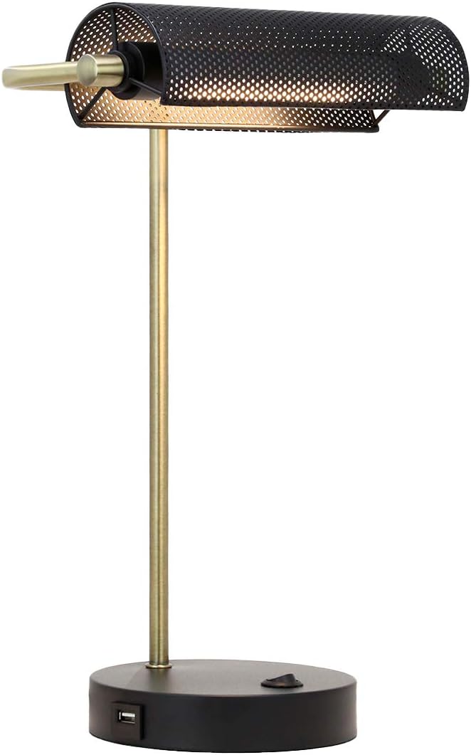 O’Bright LED Desk Lamp with USB Charging Port, Metal Lamp, Flexible Swivel Arms, Soft White LED Reading Light (3000K), Bedside Reading Lamp, Office Lamp, Table Lamp, ETL Listed (Piano Lamp - Black) by OBright