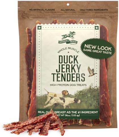 Waggin' Train Duck Jerky Dog Treats for Dogs with Sensitive Stomachs, Made with 100% Real Duck Breasts, Three All-Natural Ingredients, High Protein Dog Treat, Easily Digestible for Dogs, 36 oz. Pouch by WagginTrainDogTreats