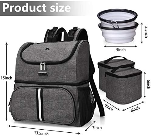 BAGLHER Pet Travel Bag, Double-Layer Pet Supplies Backpack (for All Pet Travel Supplies), Pet Travel Backpack with 2 Silicone Collapsible Bowls and 2 Food Baskets Grey - Image 4