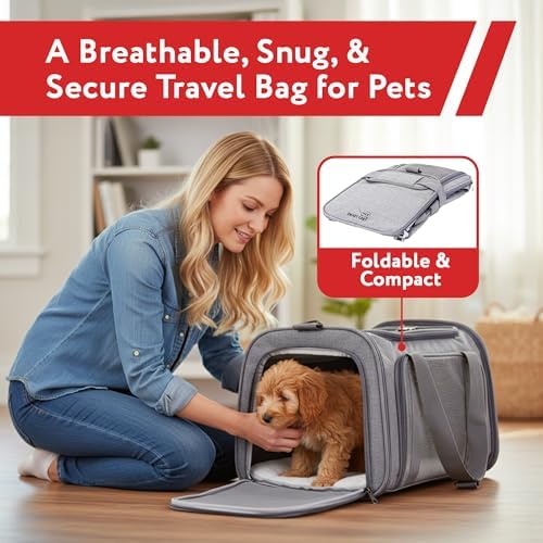 dbest Products Pet Smart Cart Sport, Soft Sided Collapsible Cat Carrier Airline Approved with Mesh Panels and Easy Side/Top Loading, Grey - Image 2