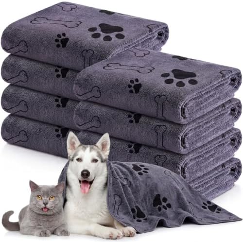 Chumia 8 Pcs Dog Towel for Drying, 40 x 24 Inch, Dog Paw and Bone, Gray by Chumia