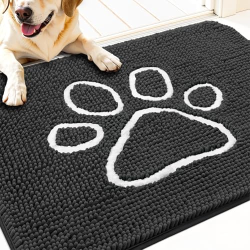 OLANLY Dog Door Mat for Muddy Paws 34x21, Paw Print Design Chenille Mud Mat by OLANLY