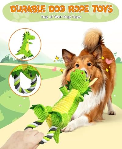 Jeefome Interactive Squeaky Dog Chew Toy,Plush Dog Rope Toys for Small Medium and Large Dogs,Tug of War Dog Toys to Keep Them Busy,Training Reward Gift,Teeth Cleanin - Image 2