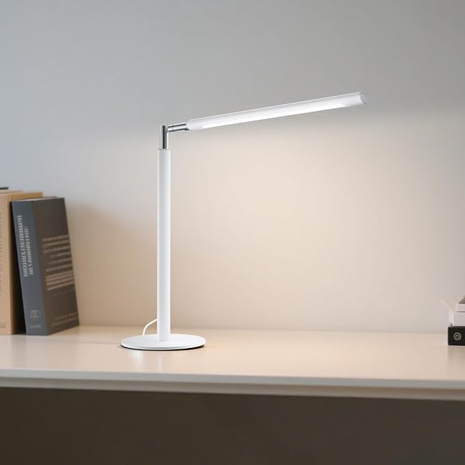 SIBRILLE White LED Desk Lamp, 16" Dimmable Metal Desk Light with Base, 15W 1200LM, Adapter Included, Color & Brightness Adjustable, Modern Tall Table Lamp for Home Office Reading Study Task Laptop - Image 8