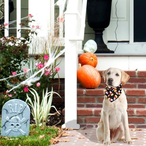 Whaline 5 Pack Halloween Dog Bandanas, Triangle Pet Scarfs Washable Pet Neckerchief Dog Bibs, Pumpkin, Ghost, Candy Corn and Bones Pet Bandanas Medium - Image 5