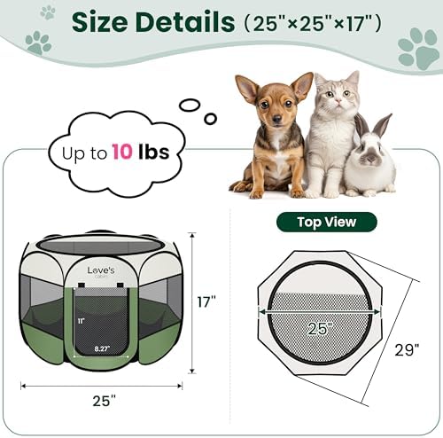 Love's cabin Pet Puppy Dog Playpen, Small Dog Tent Crates Cage Indoor/Outdoor, Portable Playpen for Cat, Foldable Pop Up Dog Kennel Playpen with Carring Case, Removable Zipper Top, Olive Green - Image 3