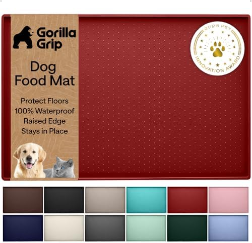 GORILLA GRIP Dog Food Mat, 100% Waterproof Silicone, 18.5x11.5 Red by GorillaGrip