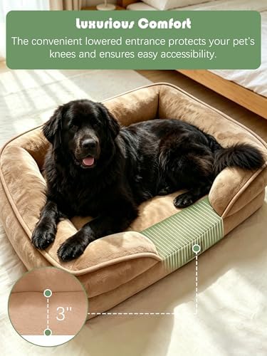Spotted Play Orthopedic Dog Bed with Sides - Sofa Beds for Extra Large Dogs, Supportive Foam Pet Couch Bed with Washable Removable Cover, Waterproof Lining and Non-Slip Bottom, Brown - XXL - Image 3