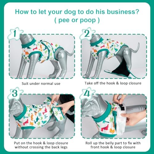 Dog Surgery Recovery Suit,Female Male Dog Onesie for Spay Neuter,Substitute E-Collar & Cone,Anti-Licking Breathable Onesie for Small Medium Large Dogs,Dinosaur XS - Image 5