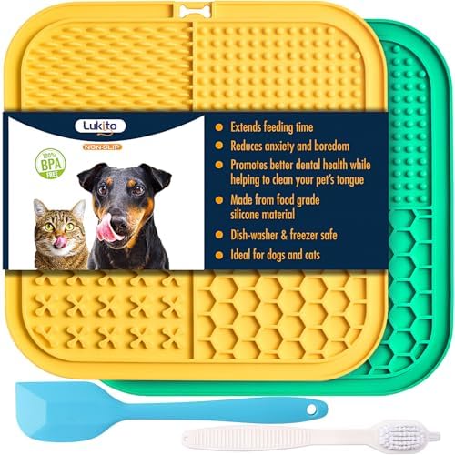 LUKITO Premium Silicone Licking Mat for Dogs & Cats, 77 Suction Cups, Slow Feeder, Boredom Reducer, Anxiety Relief, Dishwasher Safe, Food Grade by LUKITO