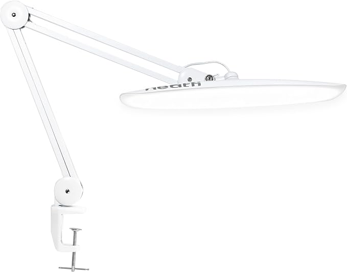 Neatfi XL 2200 Lumens 24W LED Desk Lamp – Shadow-Free Task Lighting | 4-Level Dimming | Home Office & Crafts Use | 20-Inch Wide Head (White, Non-CCT with Clamp) by Neatfi