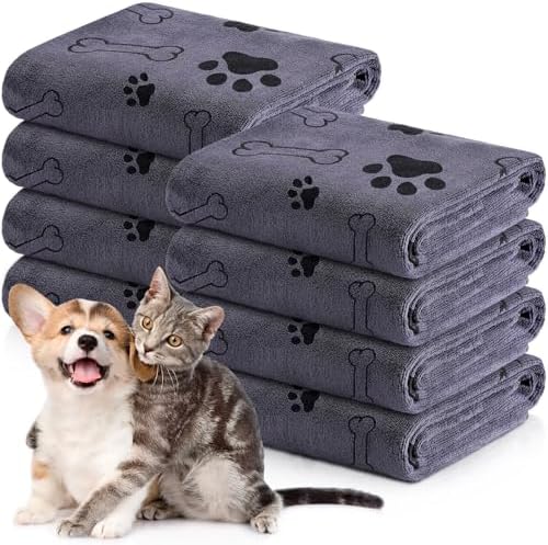 Chumia 8 Pcs Dog Towel for Drying, 18 x 28 Inch, Dog Paw and Bone, Gray by Chumia
