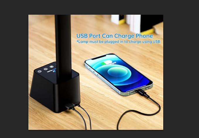 Ambertronix Minimalist LED Desk Lamp, 5 Lighting Modes, USB Charging Port, Aluminum Arms, Portable, Dimmable, Touch Control, Auto Timer, Power Adapter (5V2A) Required and Included. - Image 3