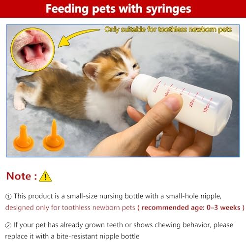 Pet Feeding Bottle and Syringe Set for Puppies and Kittens(2 Bottles,6 Syringes,10 Nipples,1 Storage Measuring Cup) - Image 3