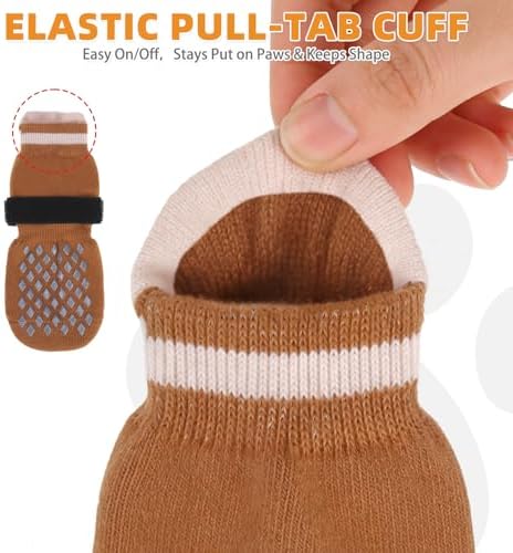 KOOLTAIL Anti Slip Dog Socks Shoes for Hot Pavement to Prevent Licking Paws Scratching, Pet Boots & Paw Protector for Hardwood Floors, Dog Grip Booties for Small Medium Large Senior Dogs, Khaki XS - Image 4