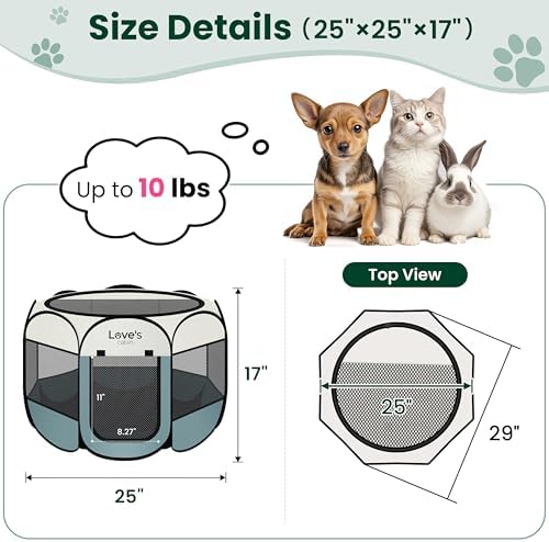 Love's cabin Pet Puppy Dog Playpen, Small Dog Tent Crates Cage Indoor/Outdoor, Portable Playpen for Cat, Foldable Pop Up Dog Kennel Playpen with Carring Case, Removable Zipper Top, Moss Green - Image 3